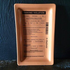 Fishs Eddy Parking Violation Ticket Orange Ceramic Trinket Tray, Novelty Decor